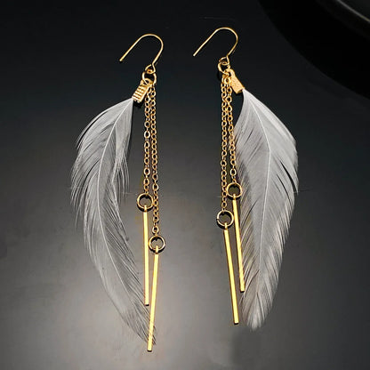 Feather Chain Tassel Long Earrings Women Simple Fashion Jewelry
