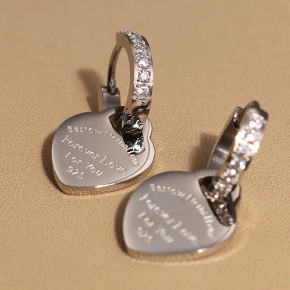 Heart Pendant Zircon Earrings for Women Gold Color Stainless Steel Charm Jewelry