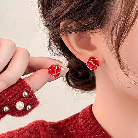 Unique Camellia Stud Earrings Fashion Simple Metal Jewelry