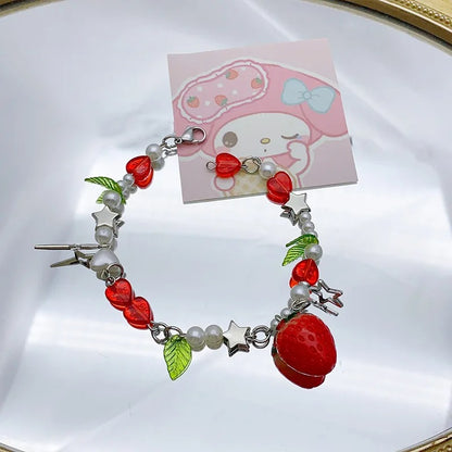 1 Pc Exquisite Strawberry Cute Fashion Color Alloy Beaded Bracelet Set Women