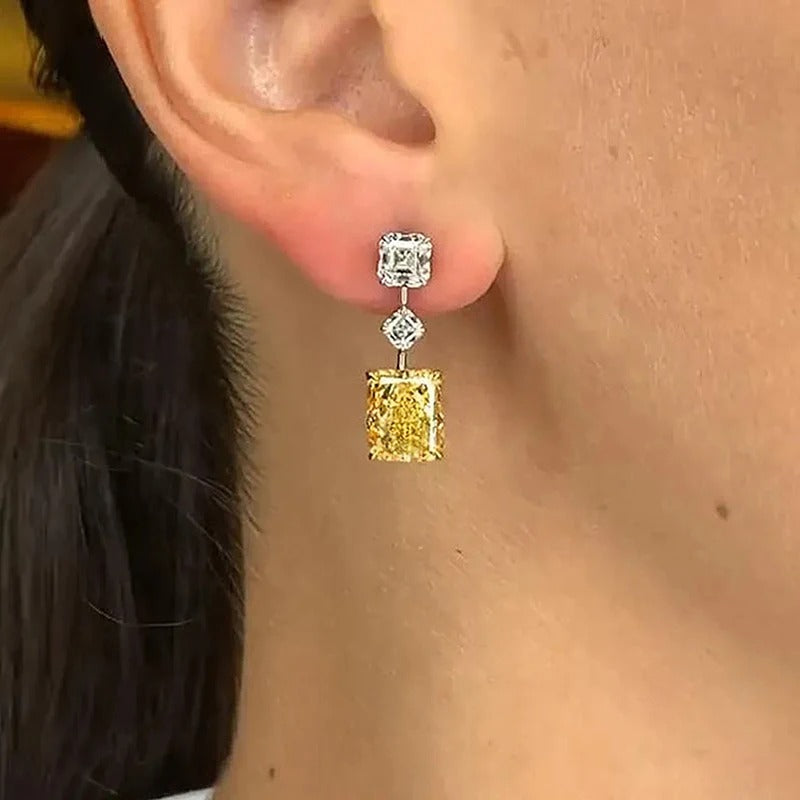 Yellow Cubic Zircon Dangle Earrings for Women Temperament Elegant Ear Accessories Daily Wear Party Aesthetic Lady Jewelry