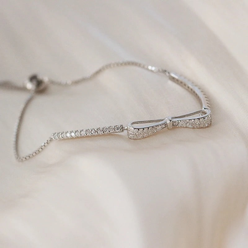 Elegant Zircon Bowknot Adjustable Bracelet for Women Simple Fashion Jewelry Gift