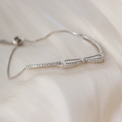 Elegant Zircon Bowknot Adjustable Bracelet for Women Simple Fashion Jewelry Gift