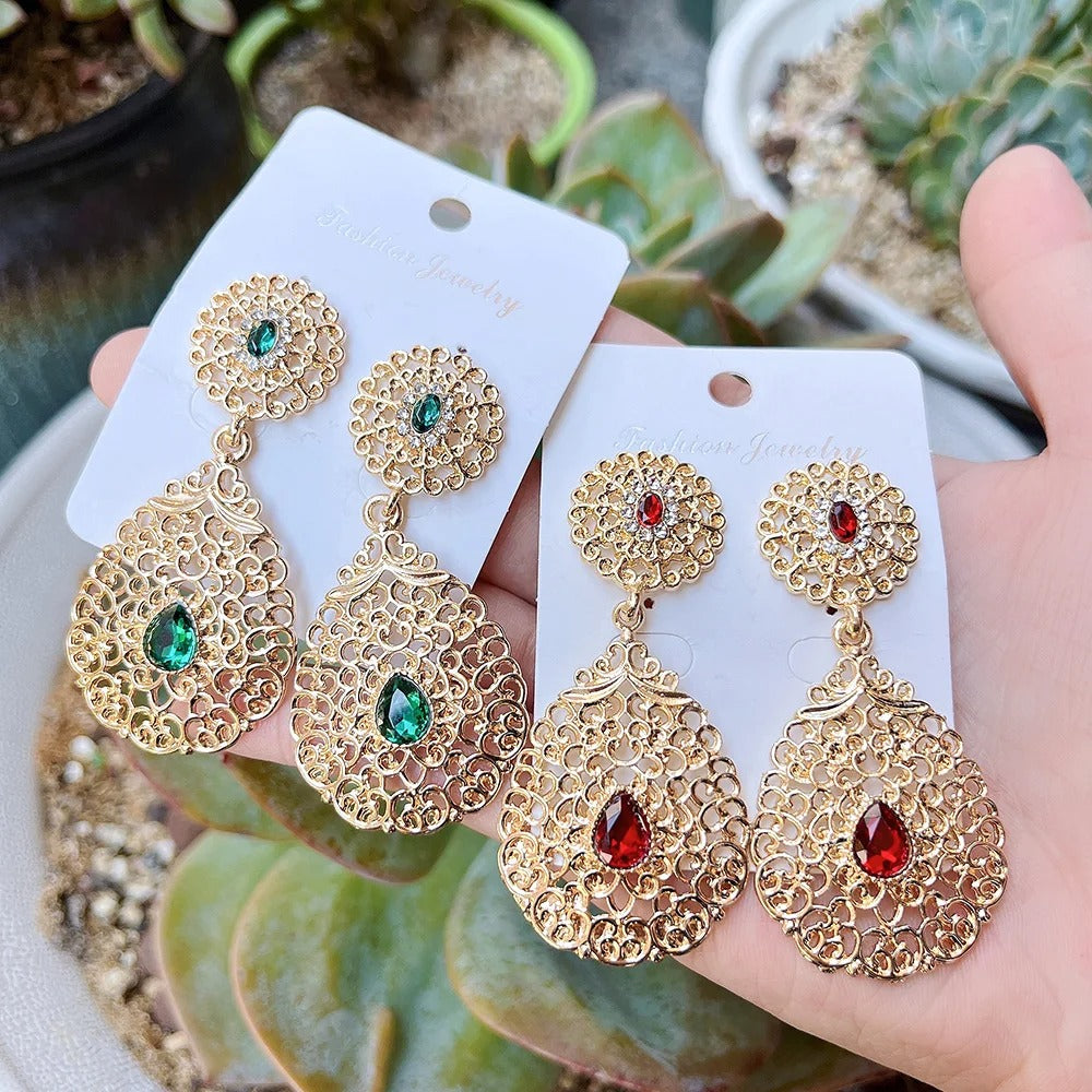 Gold Color Morocco Earring For Women Arabic Bride Wedding Jewelry Crystal Drop Earring