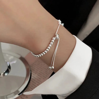 925 Sterling Silver Beaded Bracelet Women Men Adjustable Jewelry
