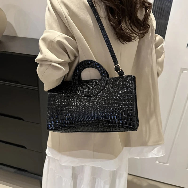 Women’s Green Crocodile PU Leather Shoulder Bag
