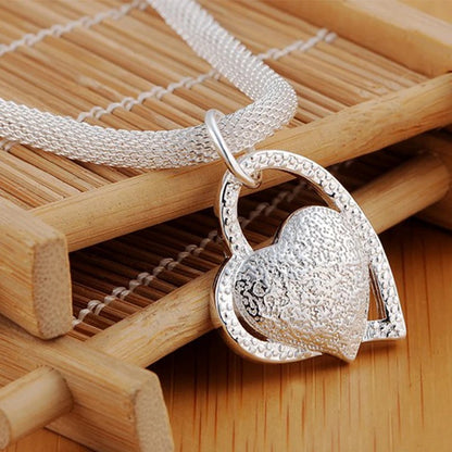 925 Silver Double Heart Pendant Women’s Jewelry