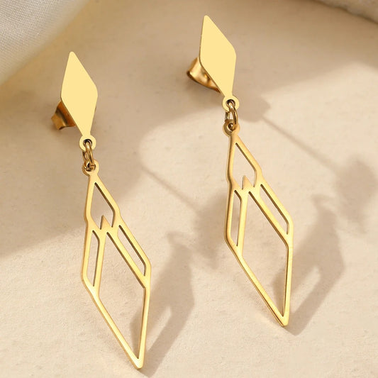 Stainless Steel Earrings Delicate Skeleton Hexagonal Design Dangle Fine Earrings For Women Jewelry New Popular Exquisite Gifts