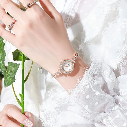 Fashion Rhinestone Women’s Bracelet Quartz Watch Elegant Sparkling Wristwatch