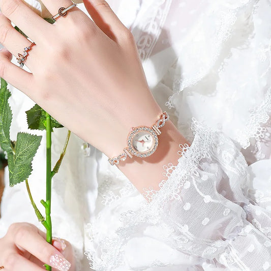 Fashion Rhinestone Women’s Bracelet Quartz Watch Elegant Sparkling Wristwatch
