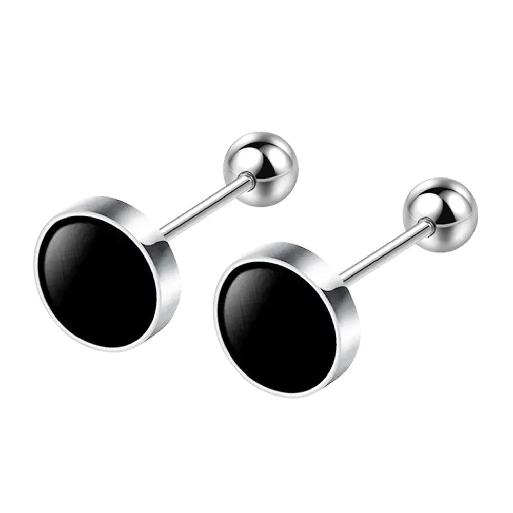 Silver Black heart Star Round Small Stud Earrings for Women Luxury Jewelry Accessories 2025 Trend.