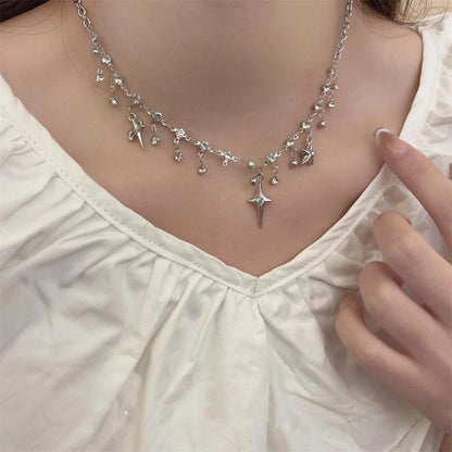 Fashion Chic Cross Necklace Crystal Zircon Tassel Y2K Jewelry