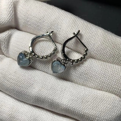 Heart Aquamarine Hoop Earrings – 925 Silver Women’s Jewelry
