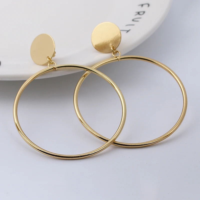 Simple Fashion Gold Silver Plated Geometric Big Round No Pierced Clip Earring for Women Big Hollow Ear Clips Jewelry
