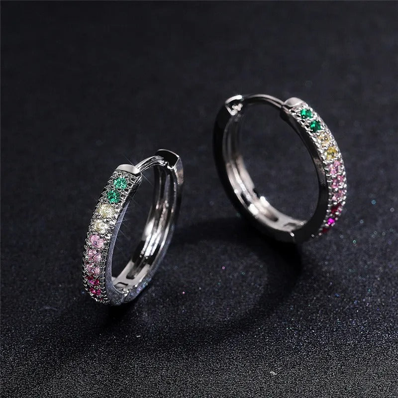 Women’s Silver Hoop Earrings Sparkling Cubic Zirconia Jewelry