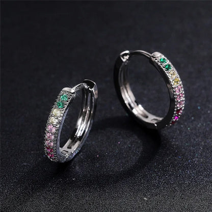 Women’s Silver Hoop Earrings Sparkling Cubic Zirconia Jewelry