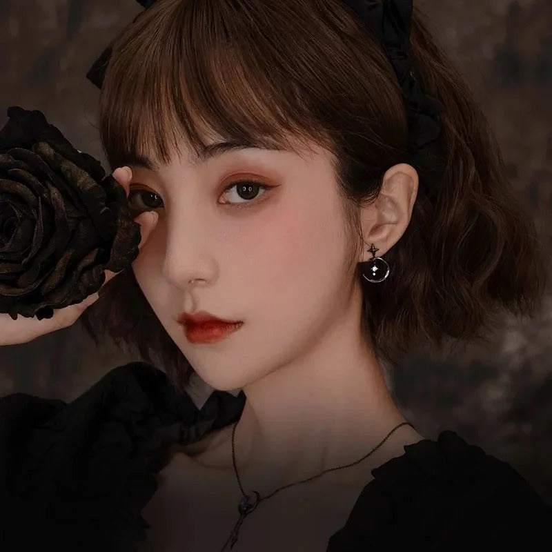 925 Sterling Silver Moon Crystal Earrings Trendy Dangle Studs for Women