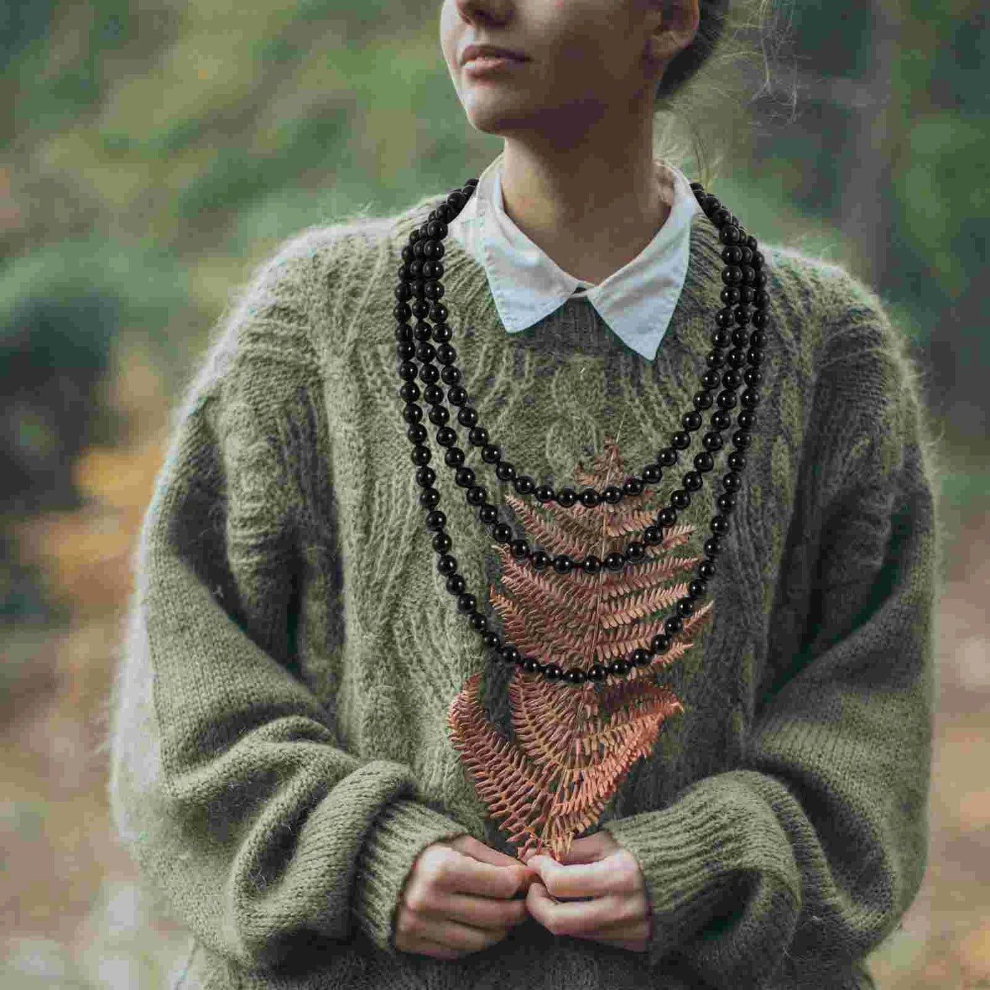 Sweater Necklace Long Pearl Accessories for Women Choker Necklaces Black Ladies