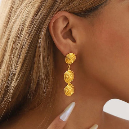 Circular Thread Dangle Earrings Spiral Textured Jewelry Women