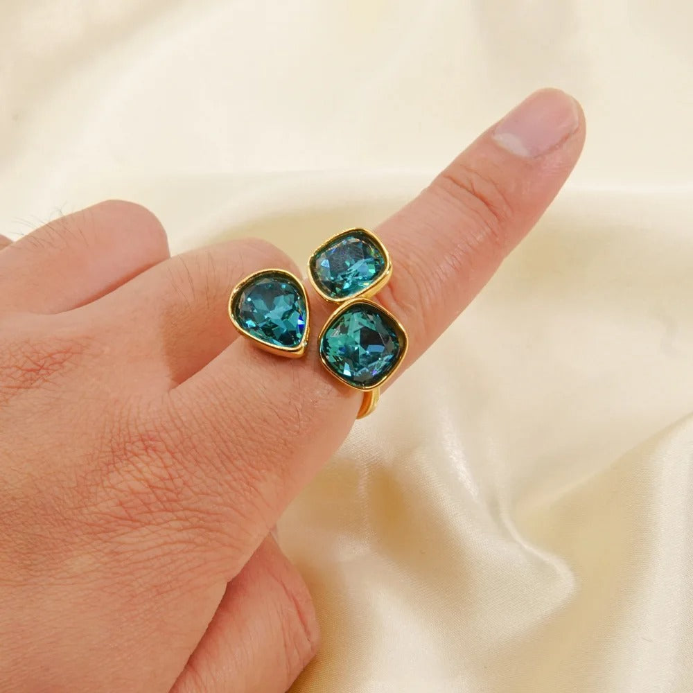 Fashion Jewelry Open Rings Gold Plated Stainless Steel Simple Multi-Color Crystal Ring For Women Jewelry