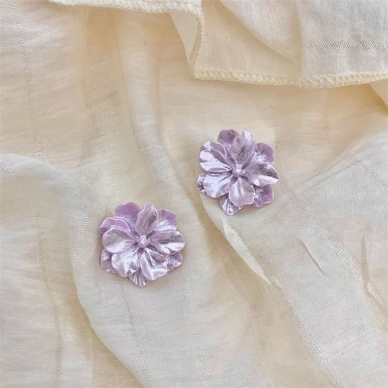 White & Purple Flower Stud Earrings Cute Acrylic Camellia