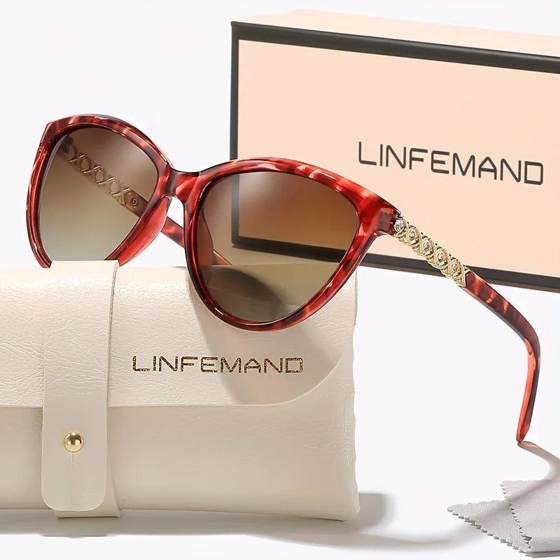 LINFEMAND Cat Eye UV400 Sunglasses with Engraved Design
