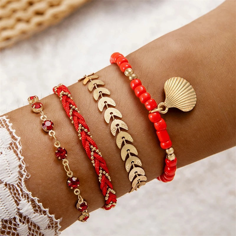 4pcs Colorful Zircon Bead Bracelets for Women Ethnic Summer Jewelry Set