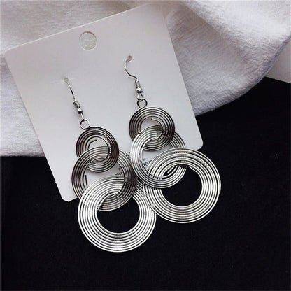 Three-Layer Circle Long Drop Earrings Women Punk Metal Jewelry