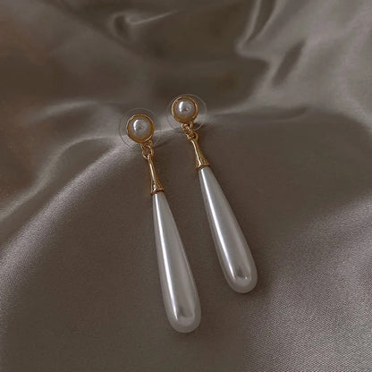 Women’s Wedding Party Earrings Water Droplet Pearl Long Geometry Jewelry