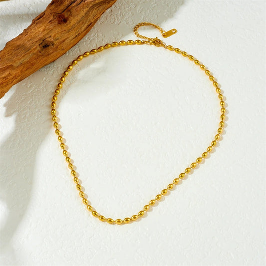 316L Stainless Steel Golden Wide Oval Beads Clavicle Necklace For Women Girl New Trend Fashion Neck Chain Jewelry Gift