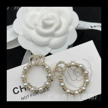 Elegant Double Diamond Pearl Earrings Chic Round Design Earrings for Women with Timeless Style
