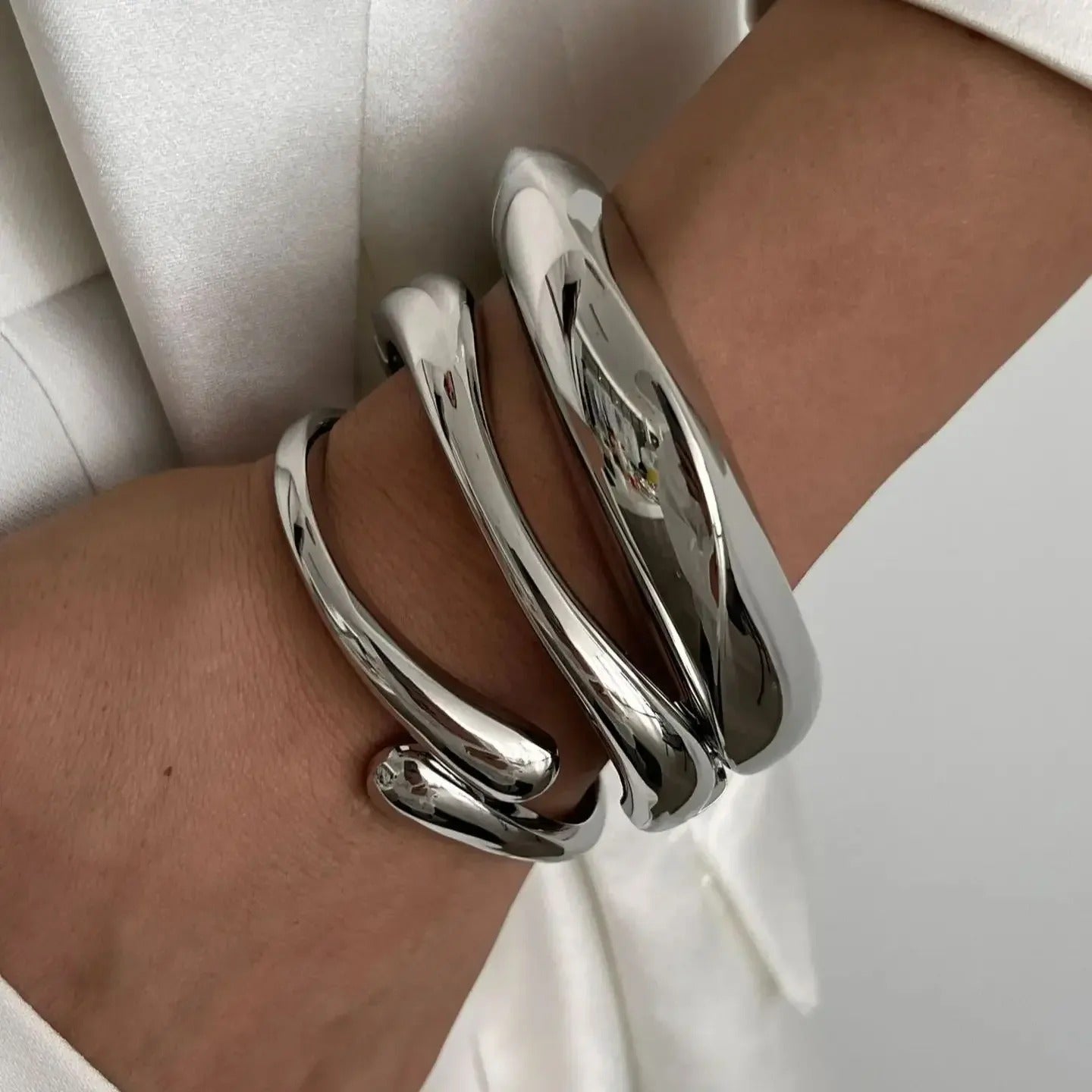 3 Styles Vintage Hip Hop Metal Cuff Bangles Punk Gold Silver Color Geometric Spring Bangles For Women Bracelet Jewelry