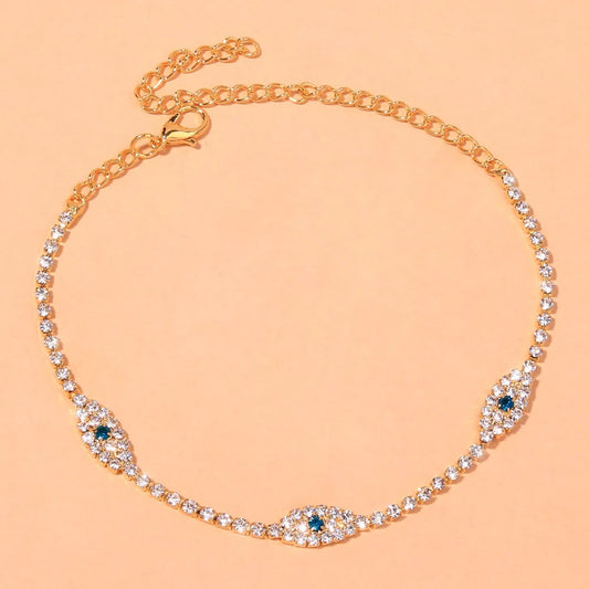 Summer Beach Rhinestone Blue Evil Eye Ankle Bracelet for Women Bohemian Tennis Sandals Beach Anklet Jewelry Accessories Gift
