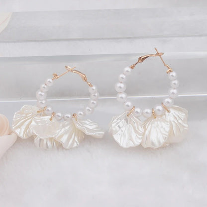 Shell Flower Dangle Earrings Women Pearl Beads Jewelry