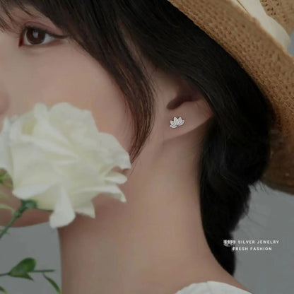 Lotus Flower Small Stud Earrings for Women Luxury Jewelry