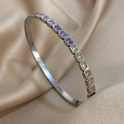 Colorful Zircon Square Beads Stainless Steel Bracelets for Women Trendy Gold Silver Color Stacked Cuff Bangle Waterproof Jewelry