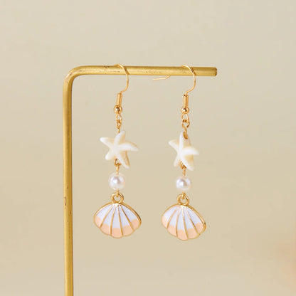 Handmade Boho Conch Shell Dangle Earrings Golden Metal Ear Hooks