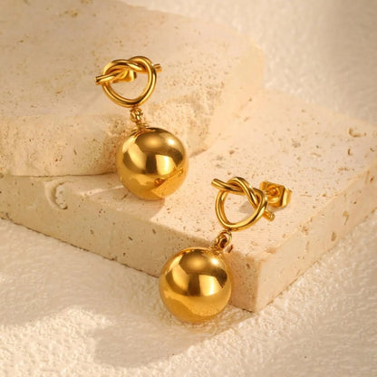 Stainless Steel Ball Dangle Earrings For Women Gold Color Twist Heart Earring Wedding Party Fashion Jewelry Gift