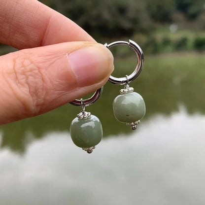 Natural Green Jade Hoop Earrings Jasper Stainless Steel Women’s Jewelry
