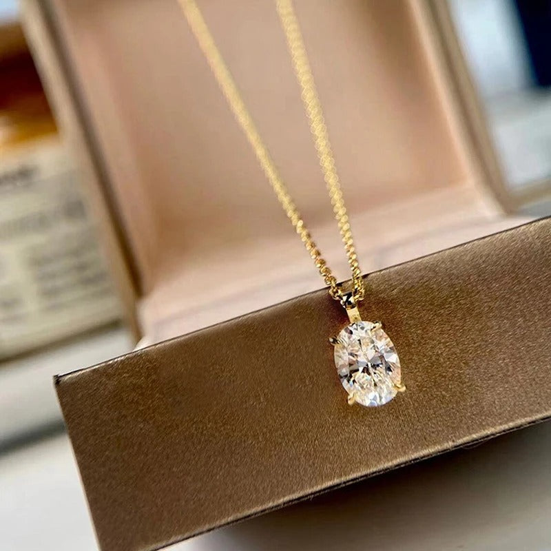 Simple Oval Shape Zirconia Pendant Necklace Lady Engagement Jewelry Fashion Versatile Gold Color Accessories for Wedding