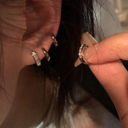 4-Pc Stainless Steel Zircon Hoop Earrings for Women Daily Wear Jewelry