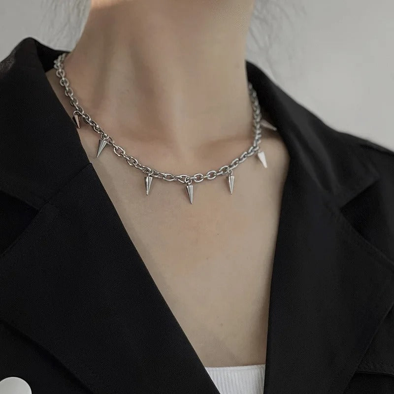 Hip Hop Rivet Pendant Necklace Stainless Steel Unisex Jewelry