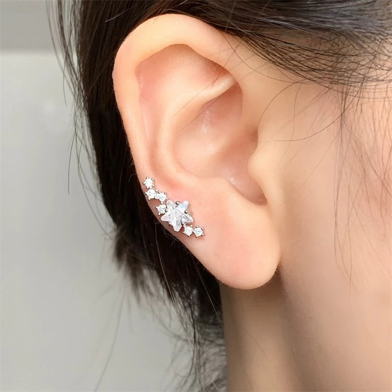 1PCS Shiny Zircon Arc Ear Stud Cochlear Stainless Steel Jewelry