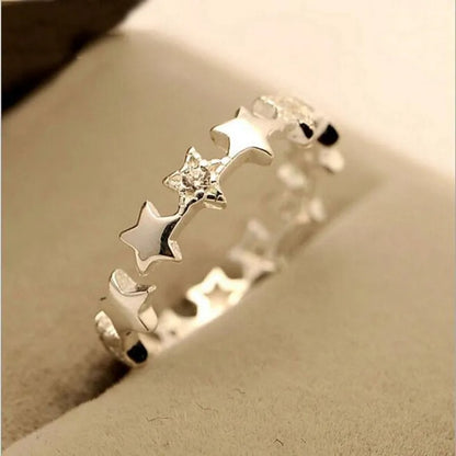 925 Sterling Silver Star Crystal Adjustable Ring Women’s Jewelry