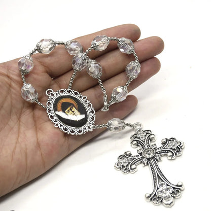 Crystal Beaded Cross Rosary Bracelet Catholic Christian Jewelry