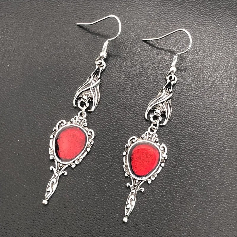 Vintage Vampire Bat Magic Mirror Drop Earrings Gothic Punk Dangling Accessories