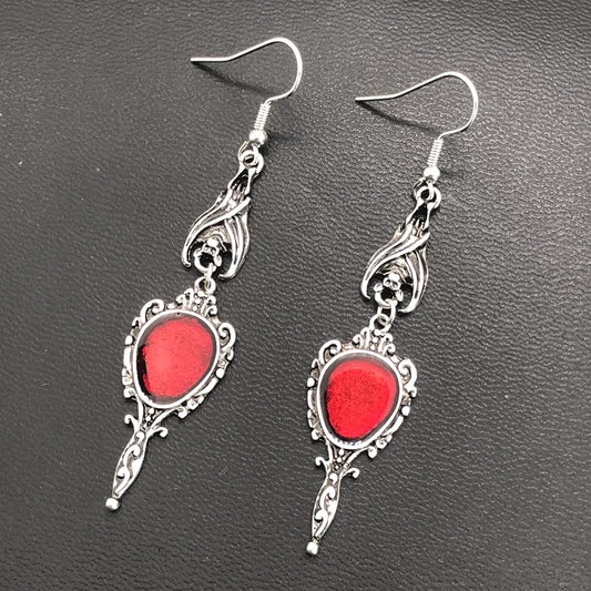 Vintage Vampire Bat Magic Mirror Drop Earrings Gothic Punk Dangling Accessories