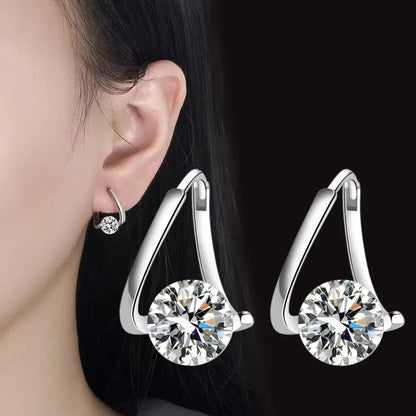 Women’s Sterling Silver Zircon Crystal Earrings Geometric Jewelry