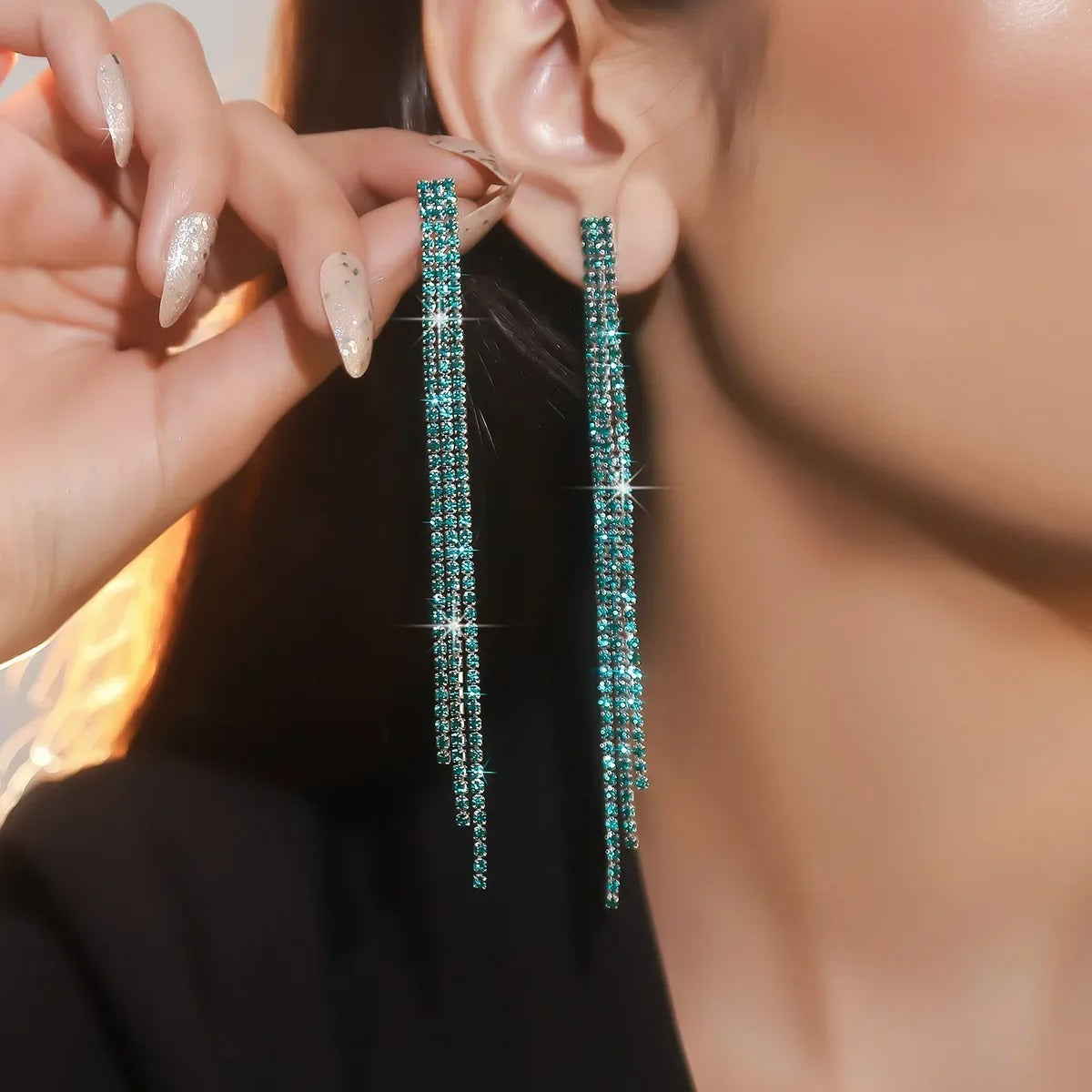 Women’s Crystal Dangle Earrings Long Tassel Rhinestone Party Jewelry