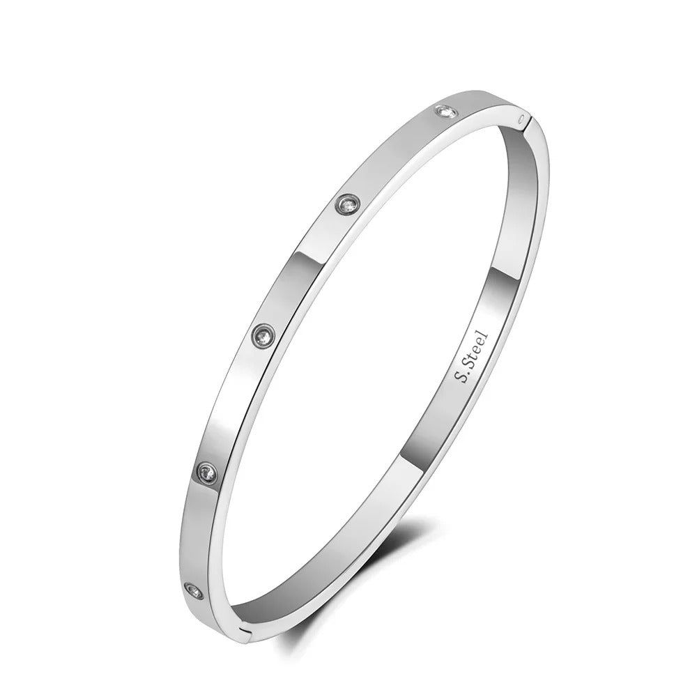 Luxury CZ Crystal Cuff Bracelet Women’s Titanium Jewelry